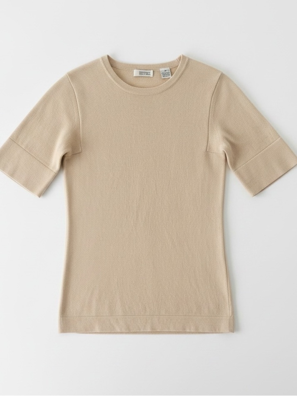 Barneys New York Cream Short Sleeve Cashmere-Cotton Top